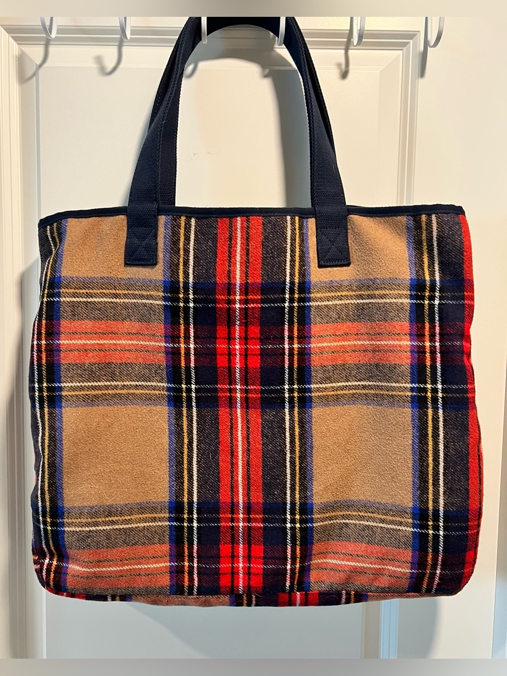 Abercrombie & Fitch Tan, Red & Navy Plaid Tote Bag - Picture 6 of 6